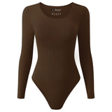 1  Piece Round Neck Long Sleeve Seamless Threaded Yoga Bodysuit