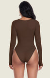 1  Piece Round Neck Long Sleeve Seamless Threaded Yoga Bodysuit