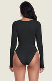 1  Piece Round Neck Long Sleeve Seamless Threaded Yoga Bodysuit