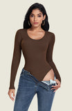1  Piece Round Neck Long Sleeve Seamless Threaded Yoga Bodysuit