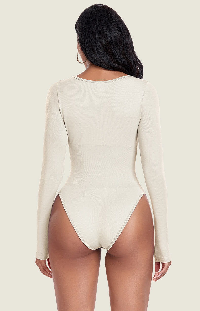 1  Piece Round Neck Long Sleeve Seamless Threaded Yoga Bodysuit