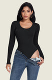 1  Piece Round Neck Long Sleeve Seamless Threaded Yoga Bodysuit