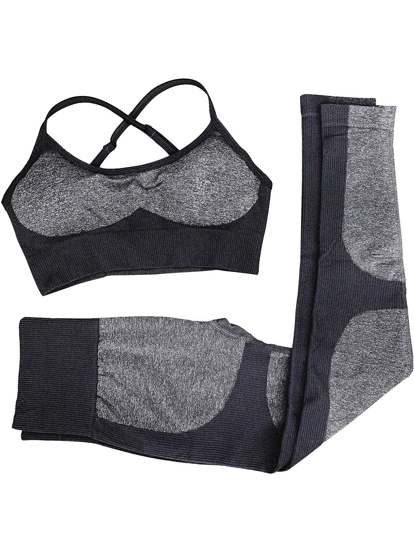 Seamless Blackless Strap Bra Crop Top and High Waist Long Leggings