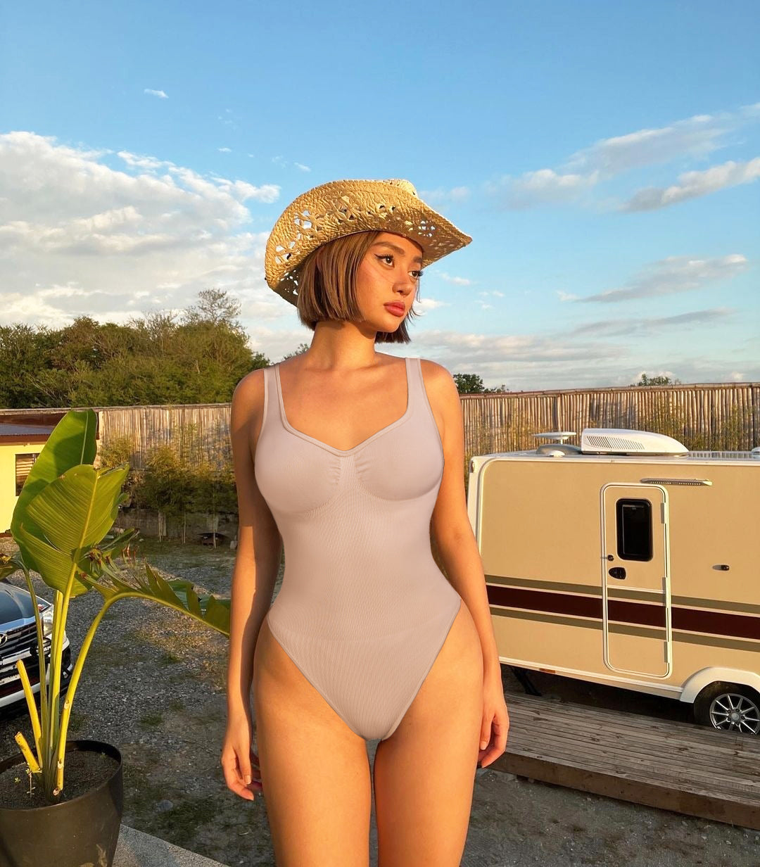 V Neck Bodysuit Thong Shapewear