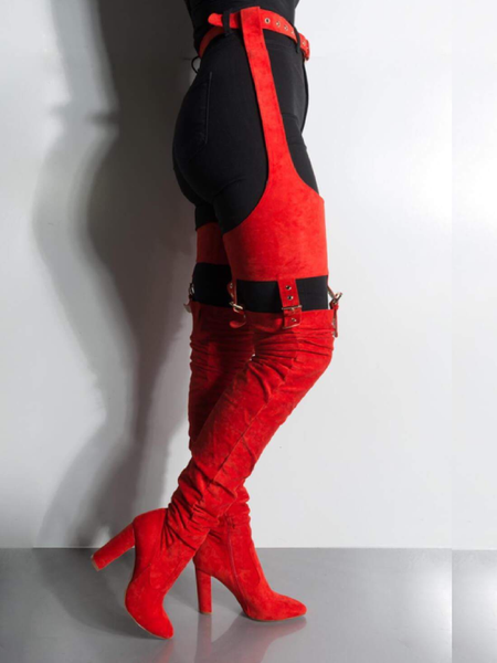 Red belted thigh deals high boots