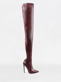 Red Python Lycra Stiletto Thigh High Boots