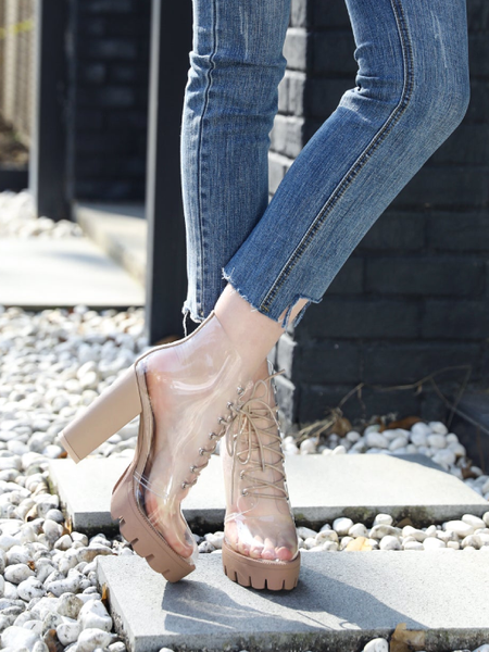 Clear lace 2025 up platform boots