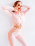 2 piece Zipper Long Sleeve Patchwork Set