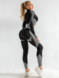 3 piece Zipper Long Sleeve Patchwork Set