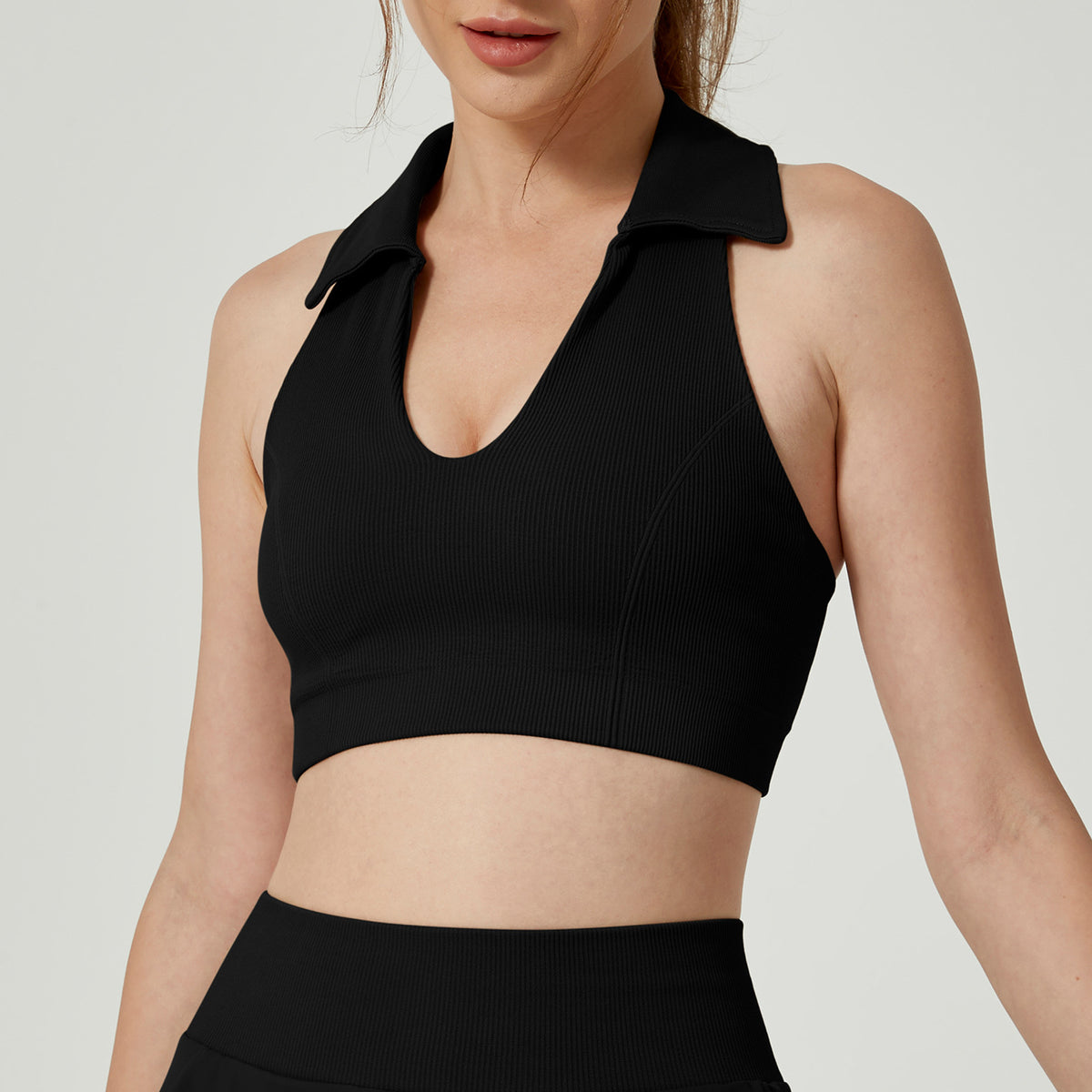 2 Pieces Lapel Top Vest Anti-UV High Waist Yoga Skirt