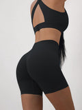 2 Piece High Waist Workout Shorts - Black&Grey