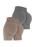 2 Piece High Waist Workout Shorts - Grey&Mocha