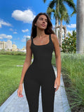 One Piece Jumpsuits Seamless Ribbed Gym Sleeveless Square Neck Rompers