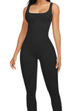 One Piece Jumpsuits Seamless Ribbed Gym Sleeveless Square Neck Rompers