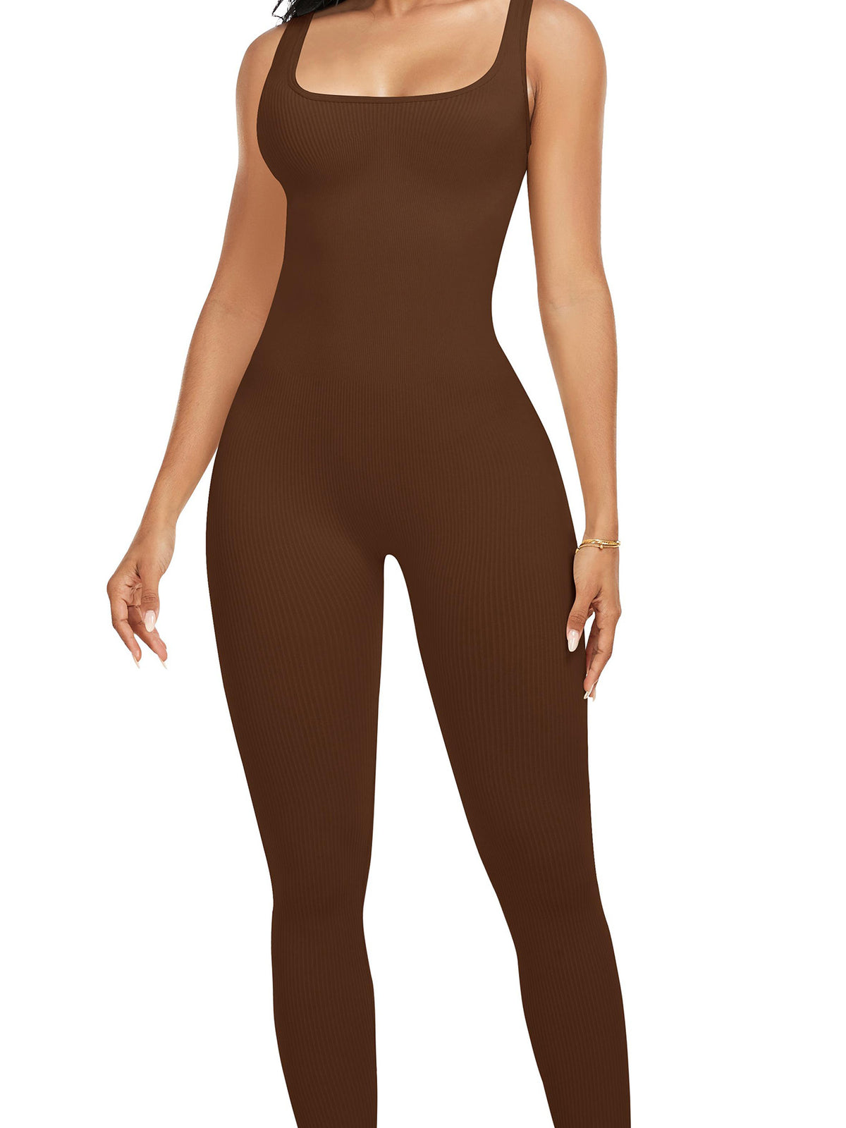 One Piece Jumpsuits Seamless Ribbed Gym Sleeveless Square Neck Rompers