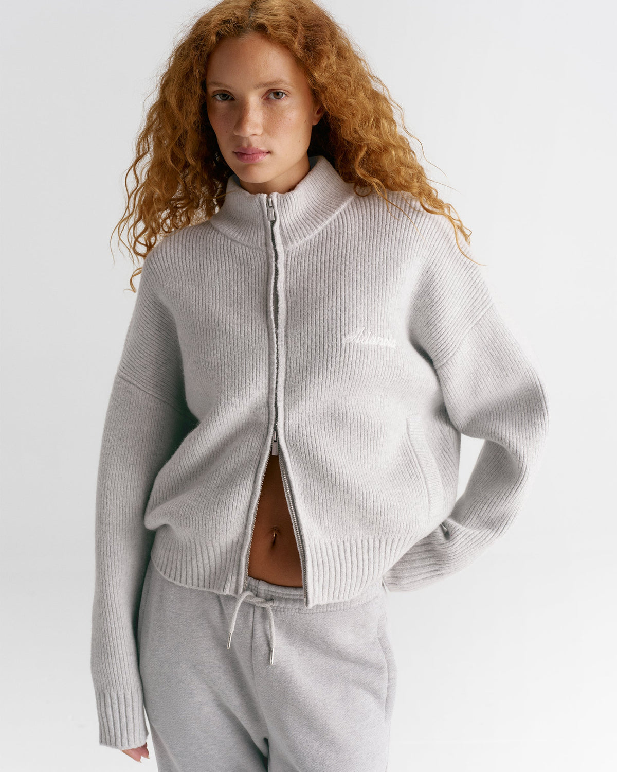 Ribbed Zip Through Knit Sweatshirt - test