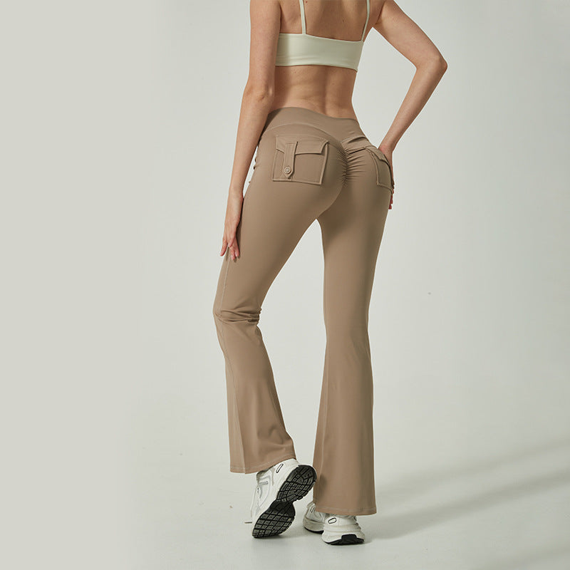 Quick-drying athletic fitness yoga flared pants with pockets