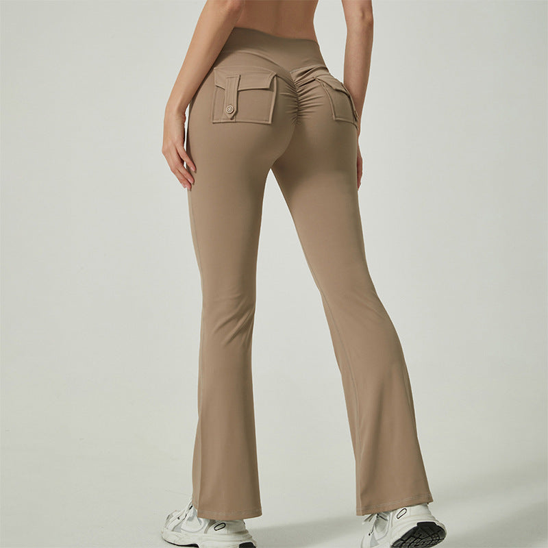 Quick-drying athletic fitness yoga flared pants with pockets