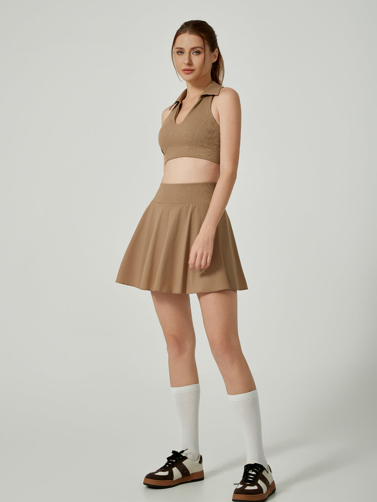 2 Pieces Lapel Top Vest Anti-UV High Waist Yoga Skirt
