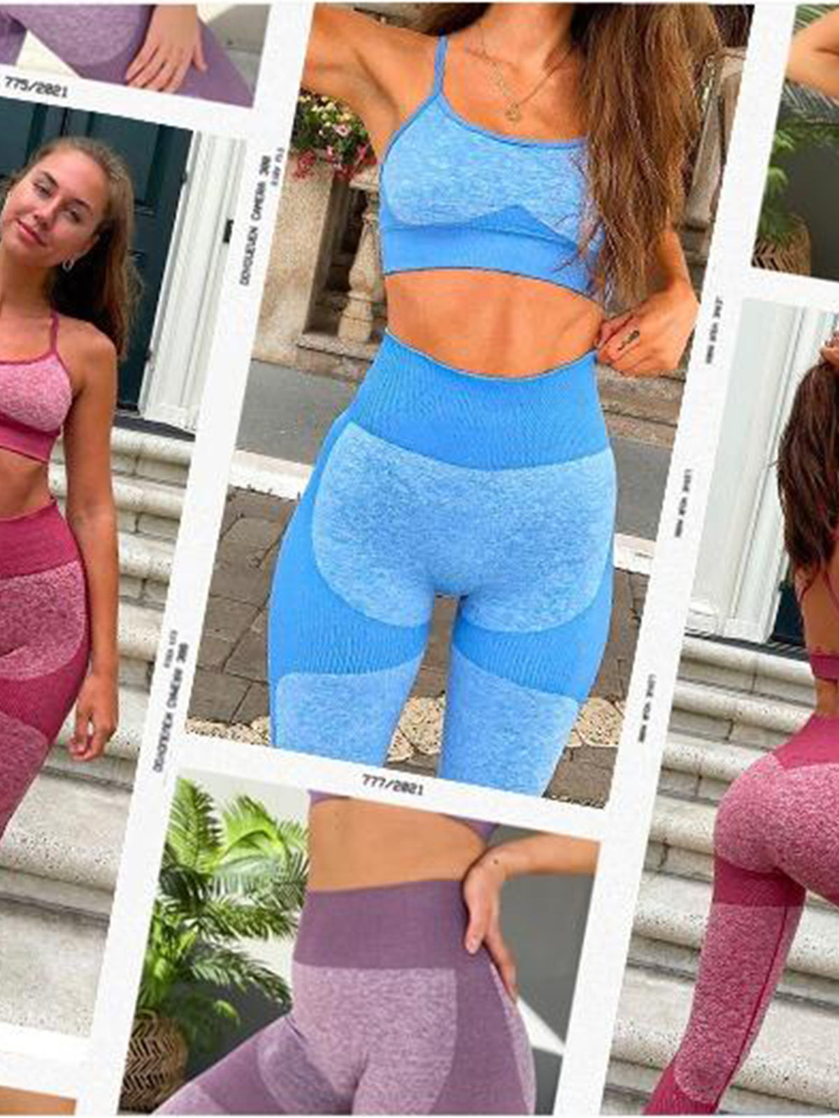Seamless Blackless Strap Bra Crop Top and High Waist Long Leggings