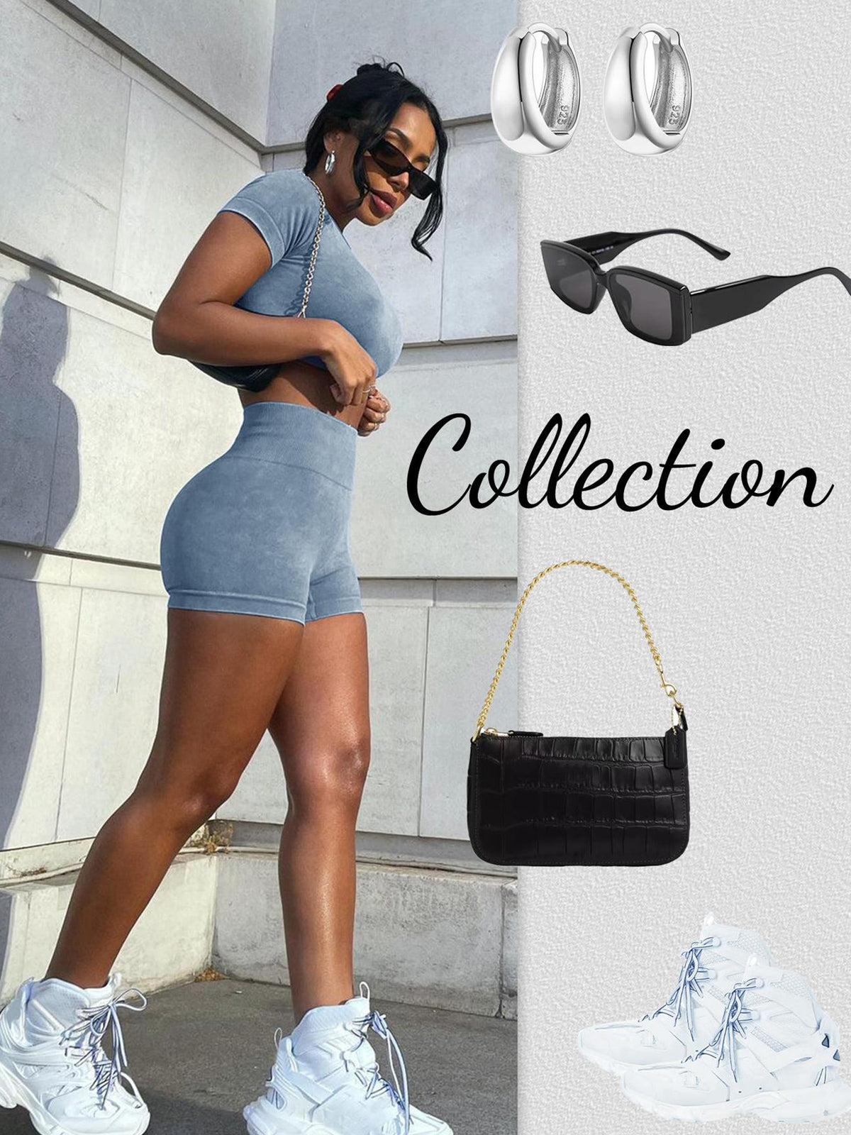 Seamless Acid-wash Fabric Crew Neck Short Sleeve Crop Top and High Waist Shorts