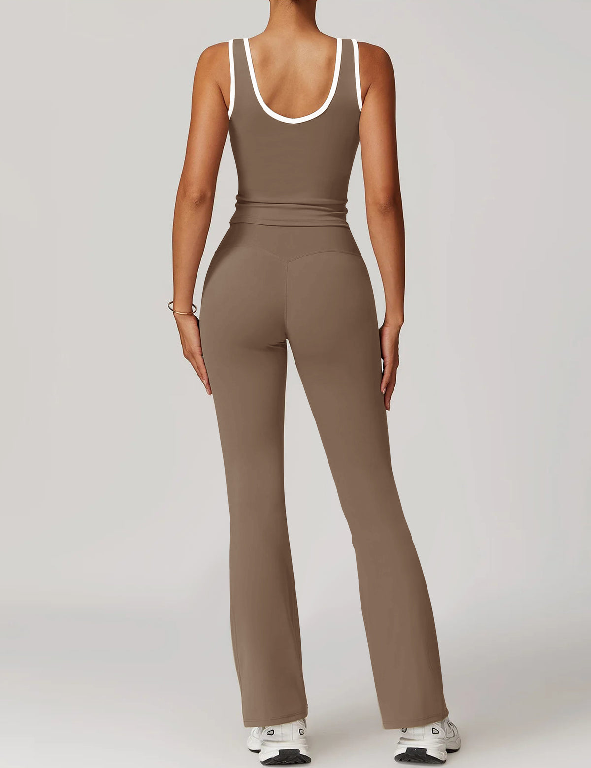 Womens Workout Sets 2 Piece Flare Leggings Contrast Trim Tank Top