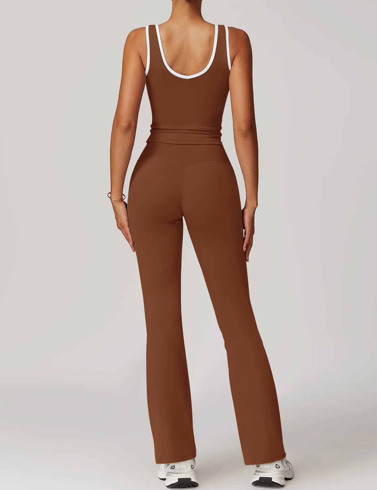 Womens Workout Sets 2 Piece Flare Leggings Contrast Trim Tank Top