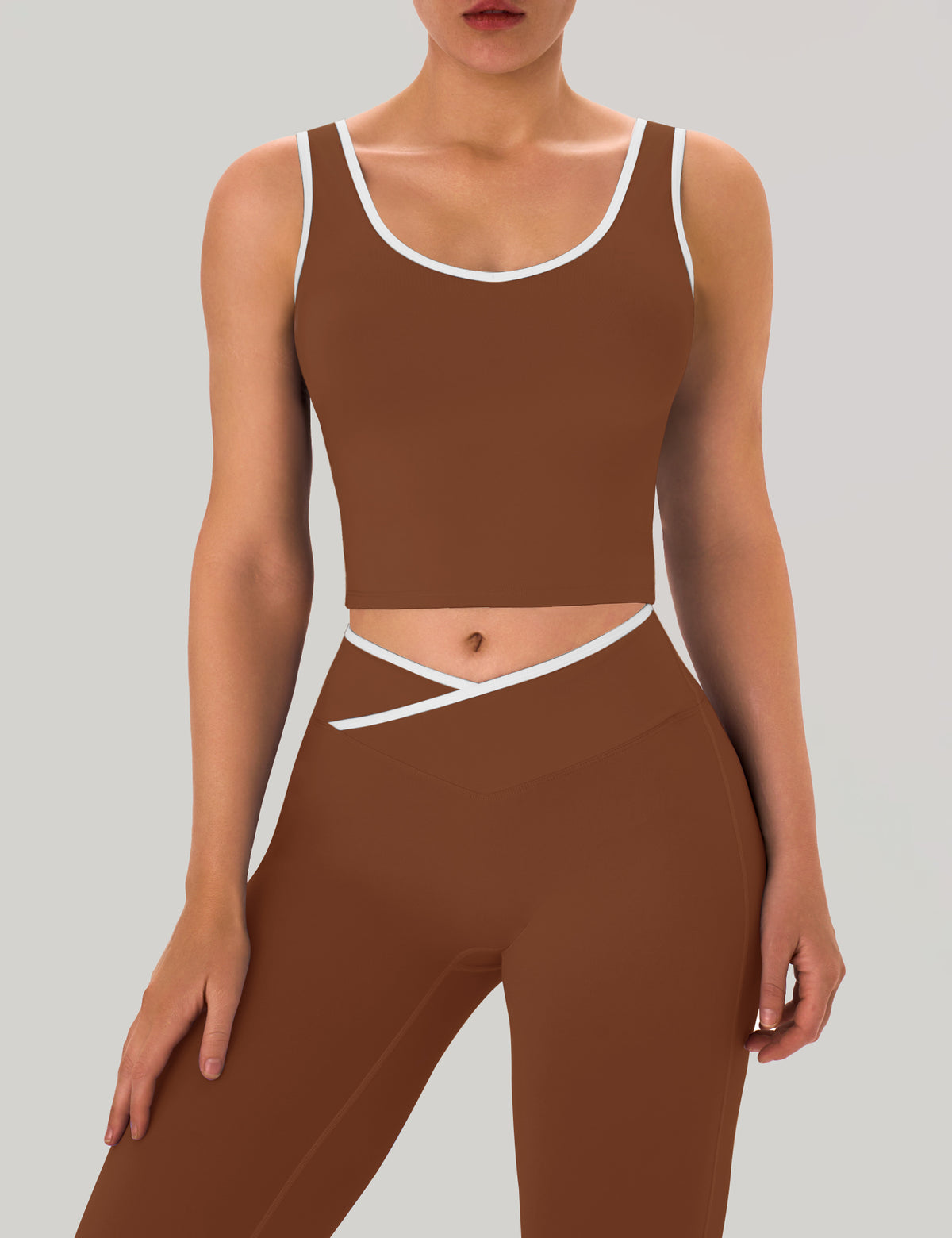 Womens Workout Sets 2 Piece Flare Leggings Contrast Trim Tank Top