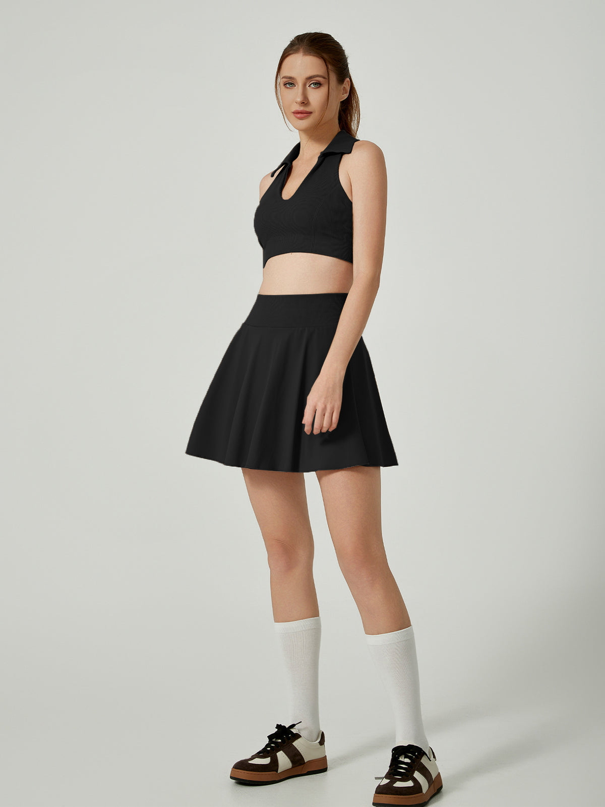 2 Pieces Lapel Top Vest Anti-UV High Waist Yoga Skirt
