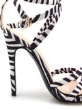 Strappy High Heels Zebra Print Open Toe Sandals