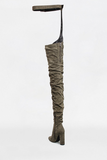 Green Suede Belt Thigh High Boots