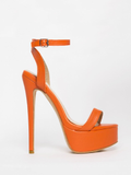 Orange Platform Heels Ankle Buckle Strap High Heels