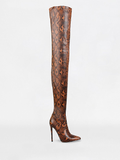 Camel Python Lycra Stiletto Thigh High Boots