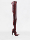 Red Python Lycra Stiletto Thigh High Boots