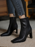 Genuine Leather Square Toe High Heels Ankle Boots