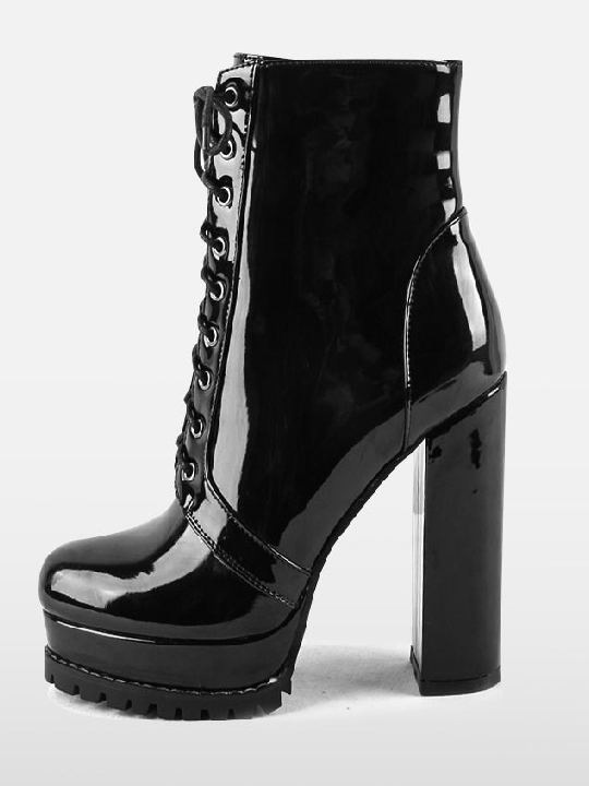 Platform Chunky Heel Sexy Lace Up Round Toe Ankle Boots