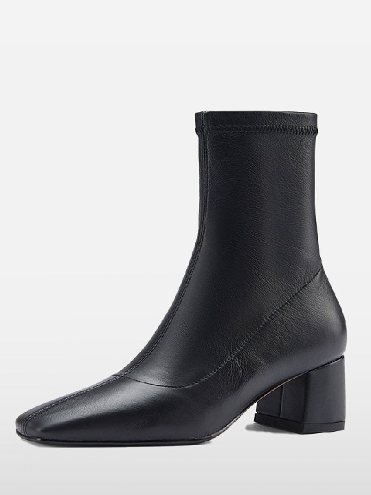 Square Toe Real Leather Ankle Boots