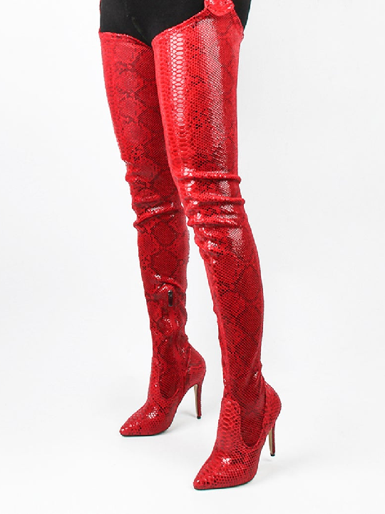 Thigh High Pointed Toe Stiletto Belt Boots
