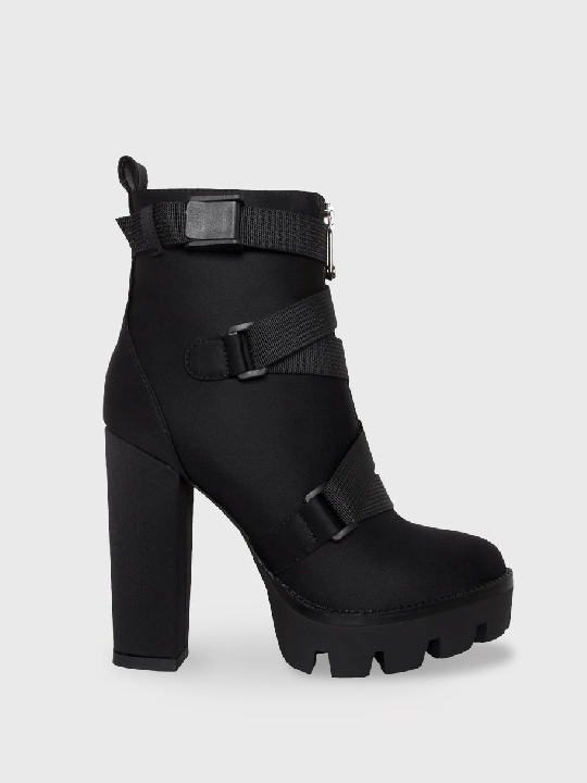 Ботильоны Solana Black Lycra с пряжкой на платформе