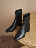 Square Toe Real Leather Ankle Boots
