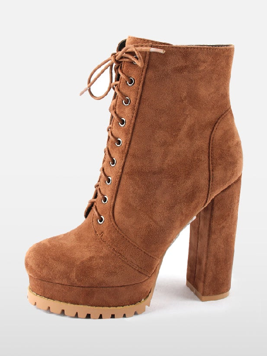 Platform Chunky Heel Sexy Lace Up Round Toe Ankle Boots