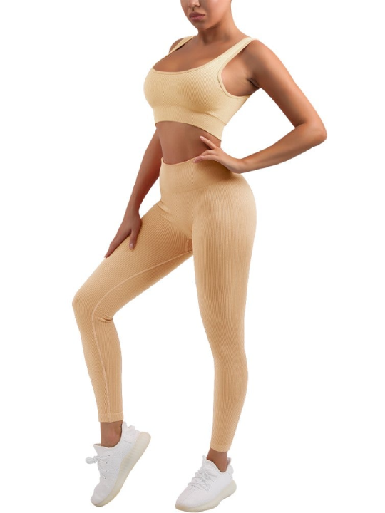 MATIRD Seamless Workout Set for Women 2 Piece Yoga Outfits Activewear Set  Ribbed High Waist Leggings Sport Bra Tracksuits, Beige, S price in Dubai,  UAE