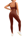 Women's Sexy 2 Piece Workout Suit-Seamless Ribbed Leggings and Square Cut Sports Bra Yoga Sportswear Set