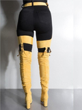 Mustard Yellow Suede Belt Thigh High Boots