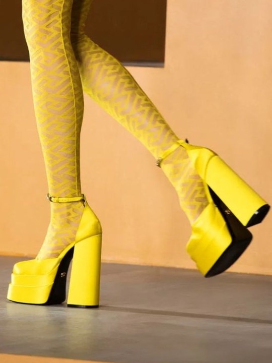 Platform Silk Round Toe Chunky Heel Footwear